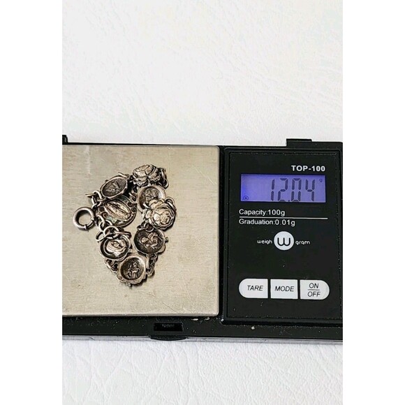 VINTAGE ANTIQUE STERLING SILVER ROSES AND SAINTS CATHOLIC MEDAL BRACELET 6.5" - Picture 10 of 10